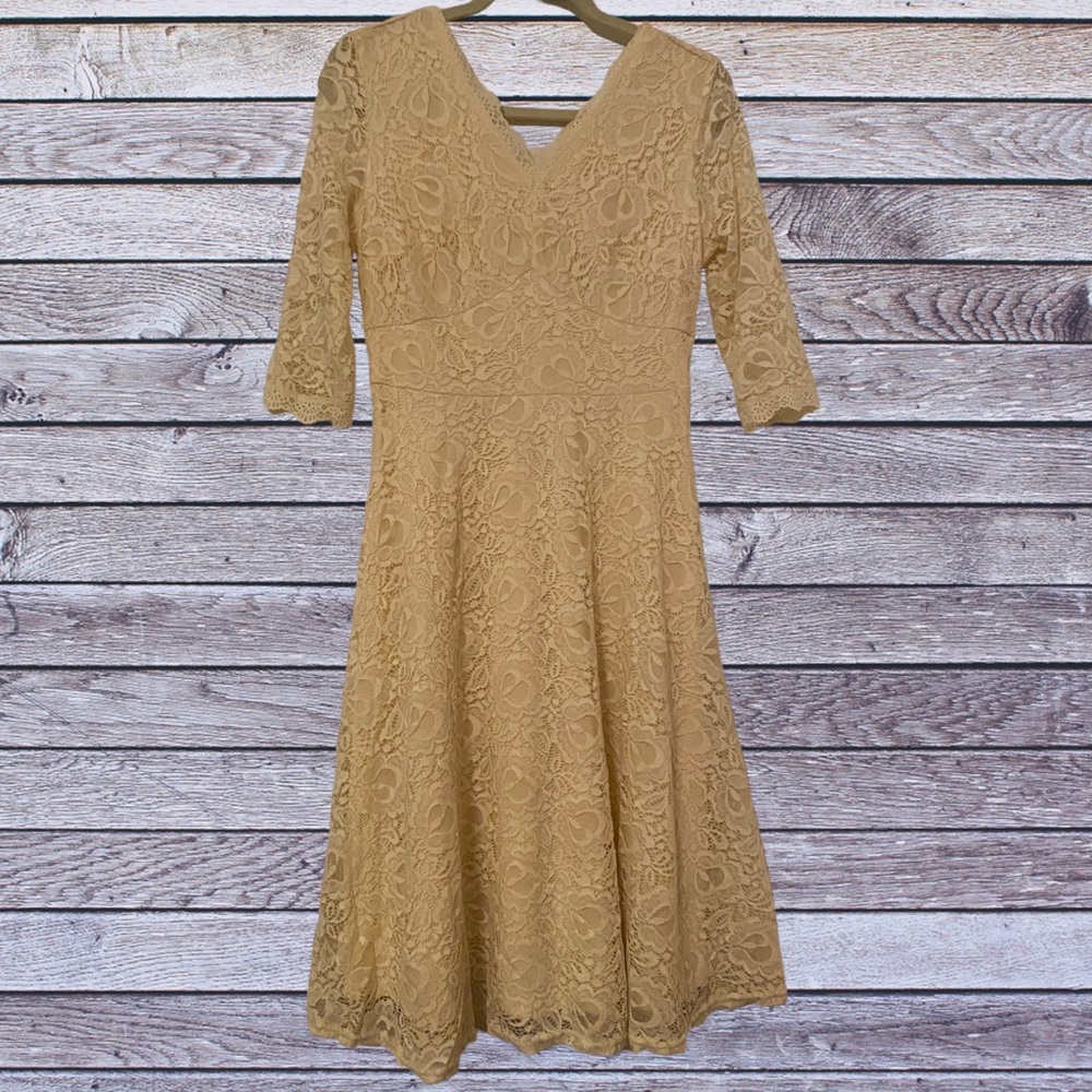 JASAMBAC Vintage Style Lined Lace Midi Dress - Picture 3 of 6